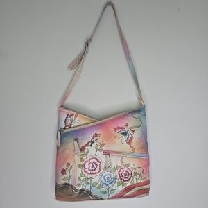 Vtg Hand Painted Crossbody Bag Butterflies Flowers